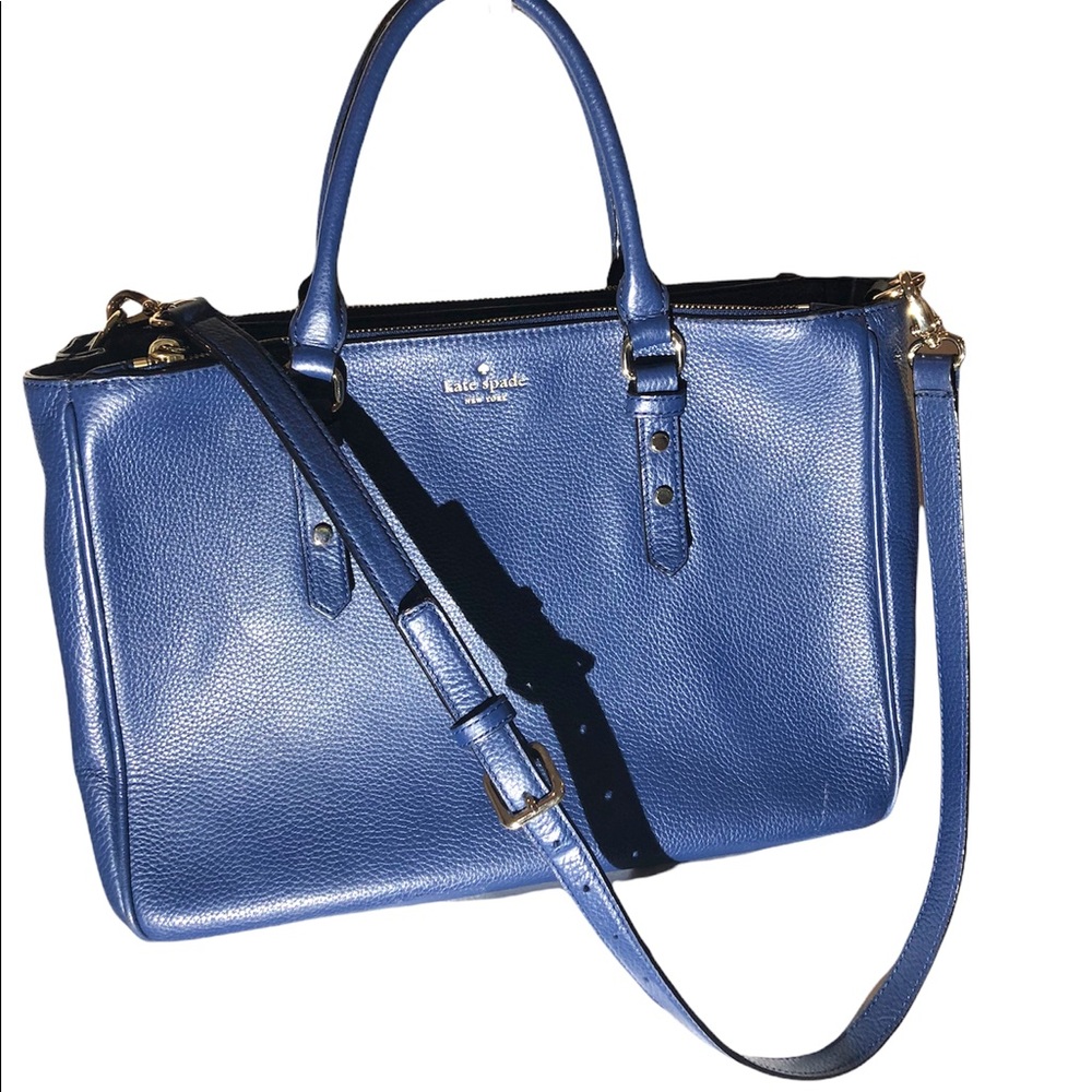 Large Kate Spade blue pebble grain crossbody tote bag